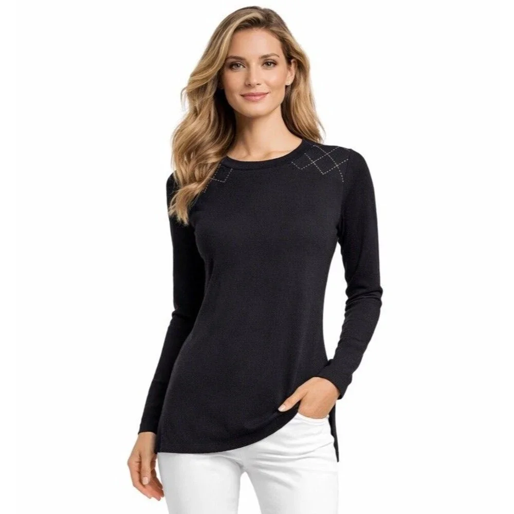Brunello Cucinelli Cashmere Sweater Black Monili Crystal Bateau Neck L